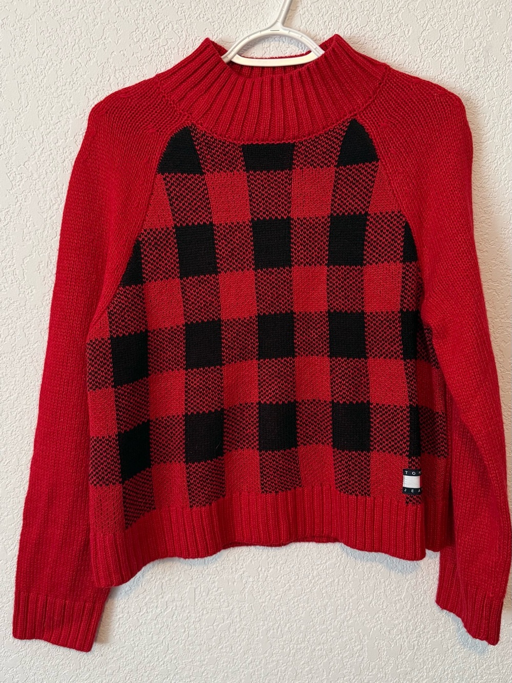 Tommy Jeans by Tommy Hilfiger Red and Black Buffalo Check Turtleneck Sweater